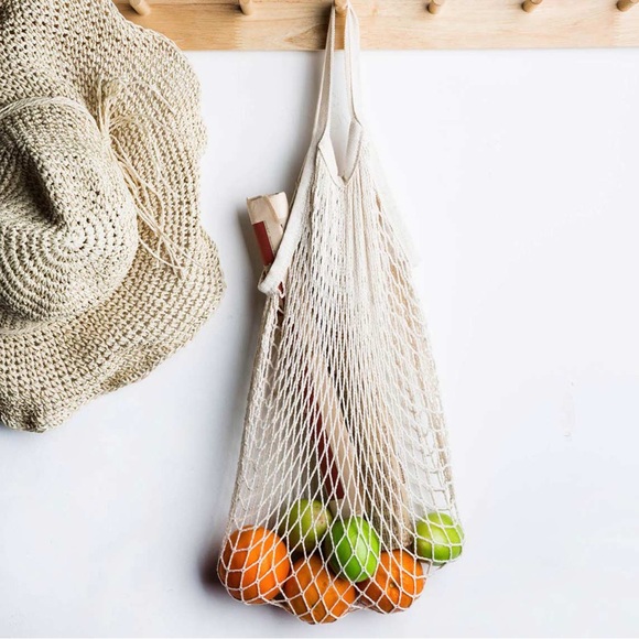 Fishnet French Market Mesh Tote Bag • Beige Cottagecore Prairie Farmhouse - Picture 4 of 6